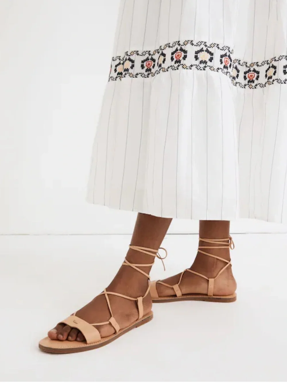 Madewell Boardwalk Lace-Up Sandals Women’s Nude Beige Leather Size 7.5